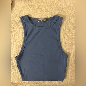 Baby blue Zara ribbed crop racerback tank top size small